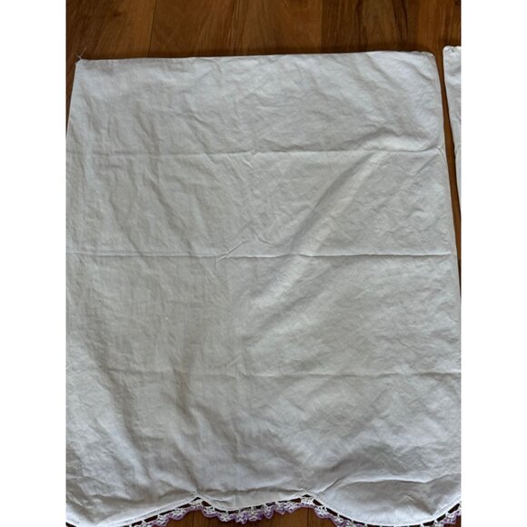 Vintage White Pillowcases With Purple & Green Crochet Floral Edge - Picture 7 of 8